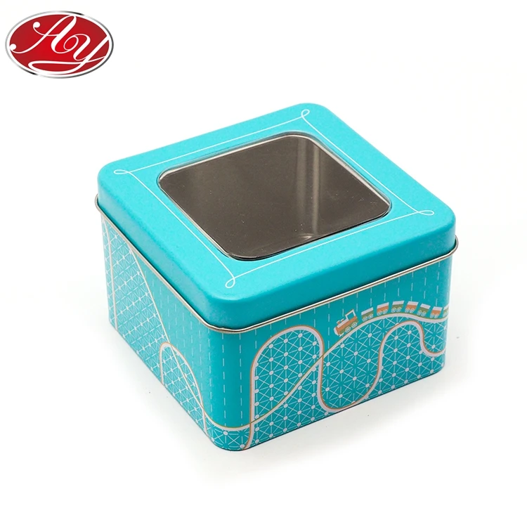 mini square tin box with clear pvc window