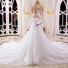wedding dresses 2018 designs high quality muslim long trail wedding dress with veil
