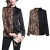 2019 Guangzhou New Arrival High Quality New Design Sexy Women Slim Turn-down Collar Long Sleeve Patchwork Leopard Printed Blouse