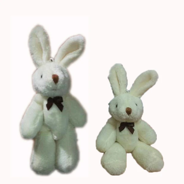 <H=13cm 40pcs/lot> Plush Mini Rabbit Bow Joint Bare Hare Bouquet/Phone/Bag Plush Animal Toys Dolls Plush Pendant Color Beige