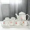 Grace love heart decal normal size cheap porcelain ceramic tea pot sets with tray