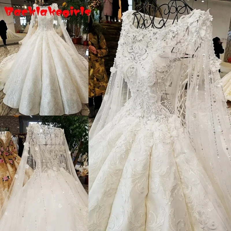 O Neck Wedding Dress Rhinestone Appliques White Lace Latest Decent