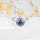 Rings Silver 14k White Gold Diamond Wedding Round Crystal Metal Flower CZ Engagement Ring For Women