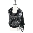 Velvet feeling silk base burnout shawl 62 x 20 inches with 6 inches fringe ends stone scarf
