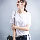 2019 wholesale High quality girls plain white Short sleeves ladies t-shirts strappy Round collar cotton women tee