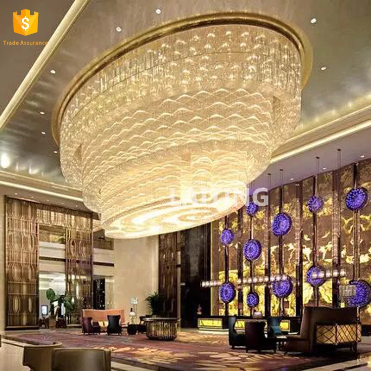 Big Hotel Lobby Chandelier Crystal Oblong Luxury Light For High