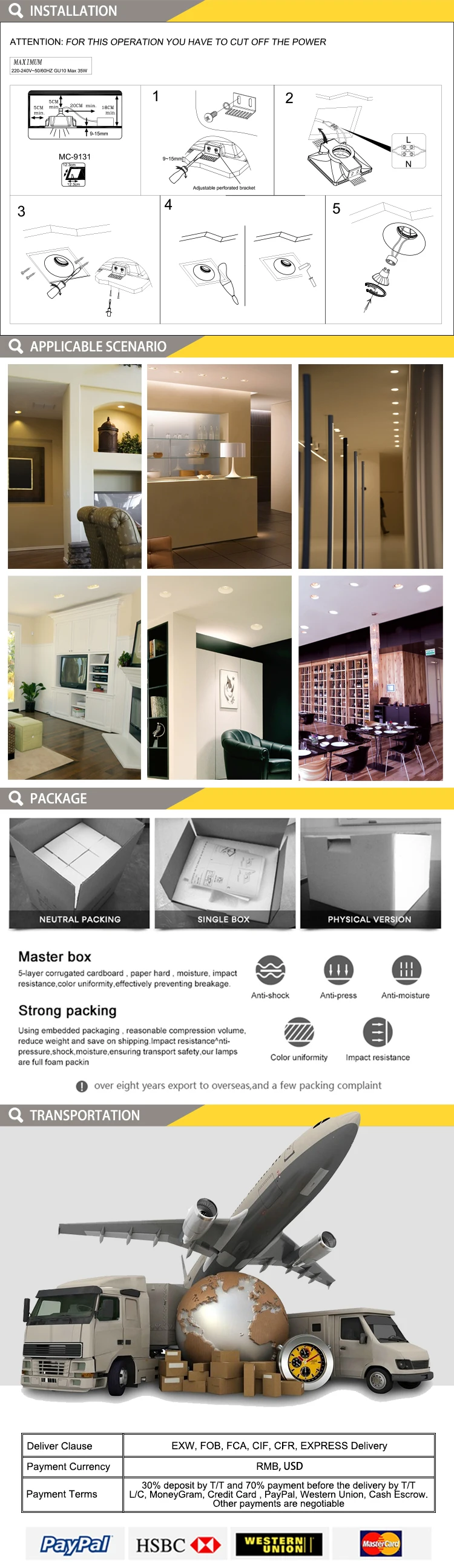 Majeax indoor IP20 modern gypsum ceiling recessed trimless led downlight plaster lamp