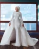 Heavy Beaded Mermaid Wedding Dress with Removable Train Dubai Muslim Wedding Gown Long Sleeve Bridal Dress 2019 New Design