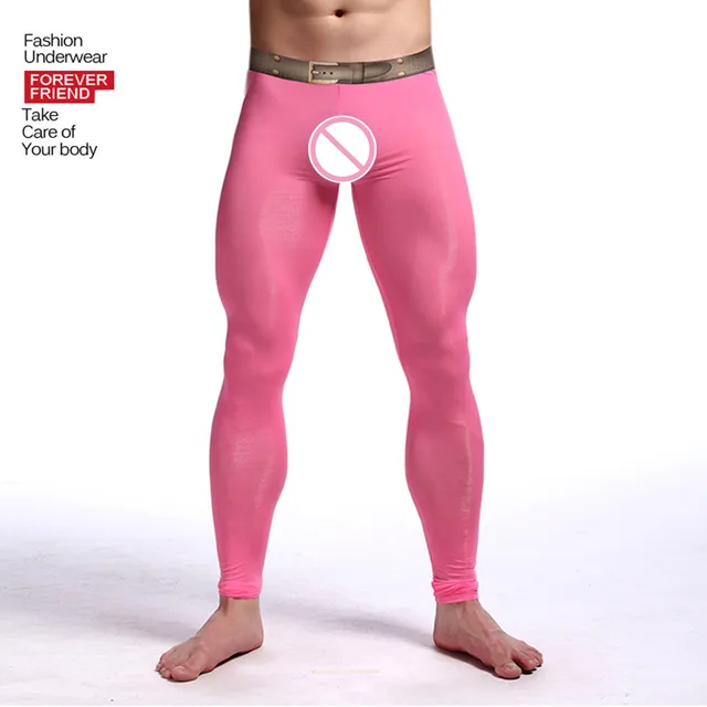 2022 New Man Sexy Nylon Transparent Long Johns/lce Silk Pouch Sheer Leggings  Bottoms/gay Spandex Lounge Tights - Long Johns - AliExpress