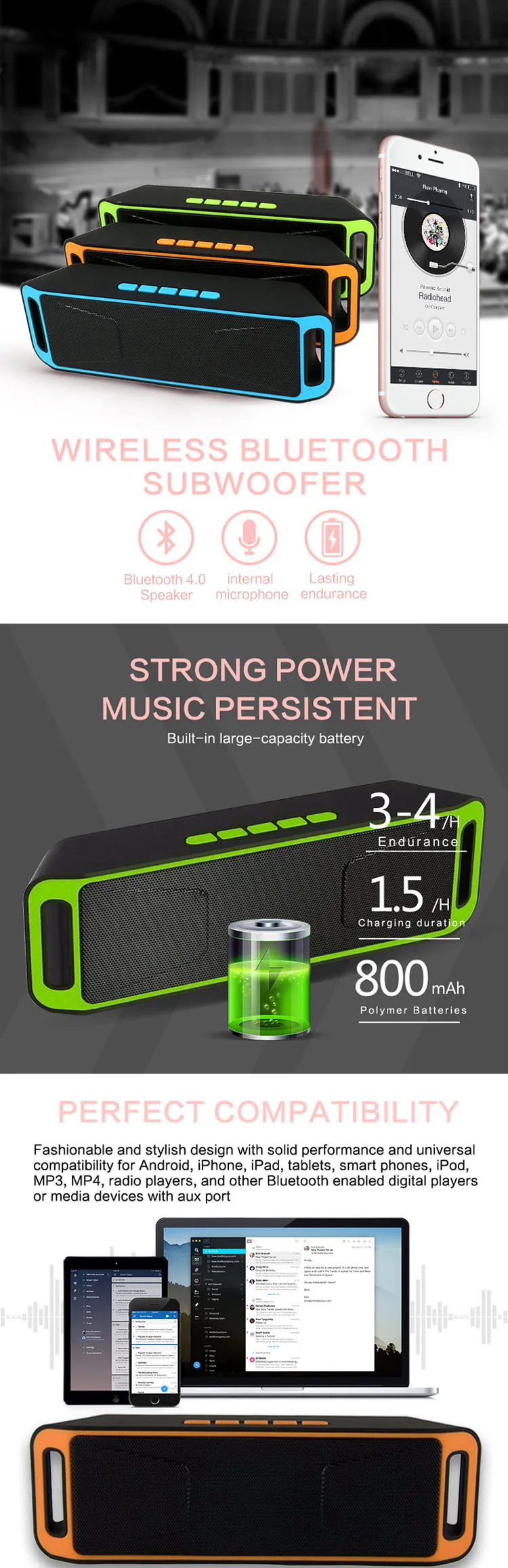 Super Bass Stereo Portable Mini Wireless Bocina Bluetooth Speaker - ANKUX.COM