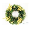 Holiday living lighted decorating Christmas wreath with gold berry and leaf