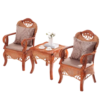 Hot Sale Cafe Furniture Cane Wood Woven Coffee Chairs And Table