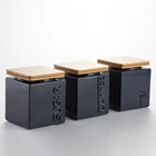 Black Ceramic Canister Tea Sugar Coffee Storage Jar With Bamboo Lid