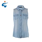 New fashionable wholesale fancy design soft woven sleeveless blouse patterns