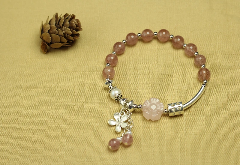 Sinya strawberry quartz rose quartz pearl bracelet in 925 sterling silver for girls women lover (5)