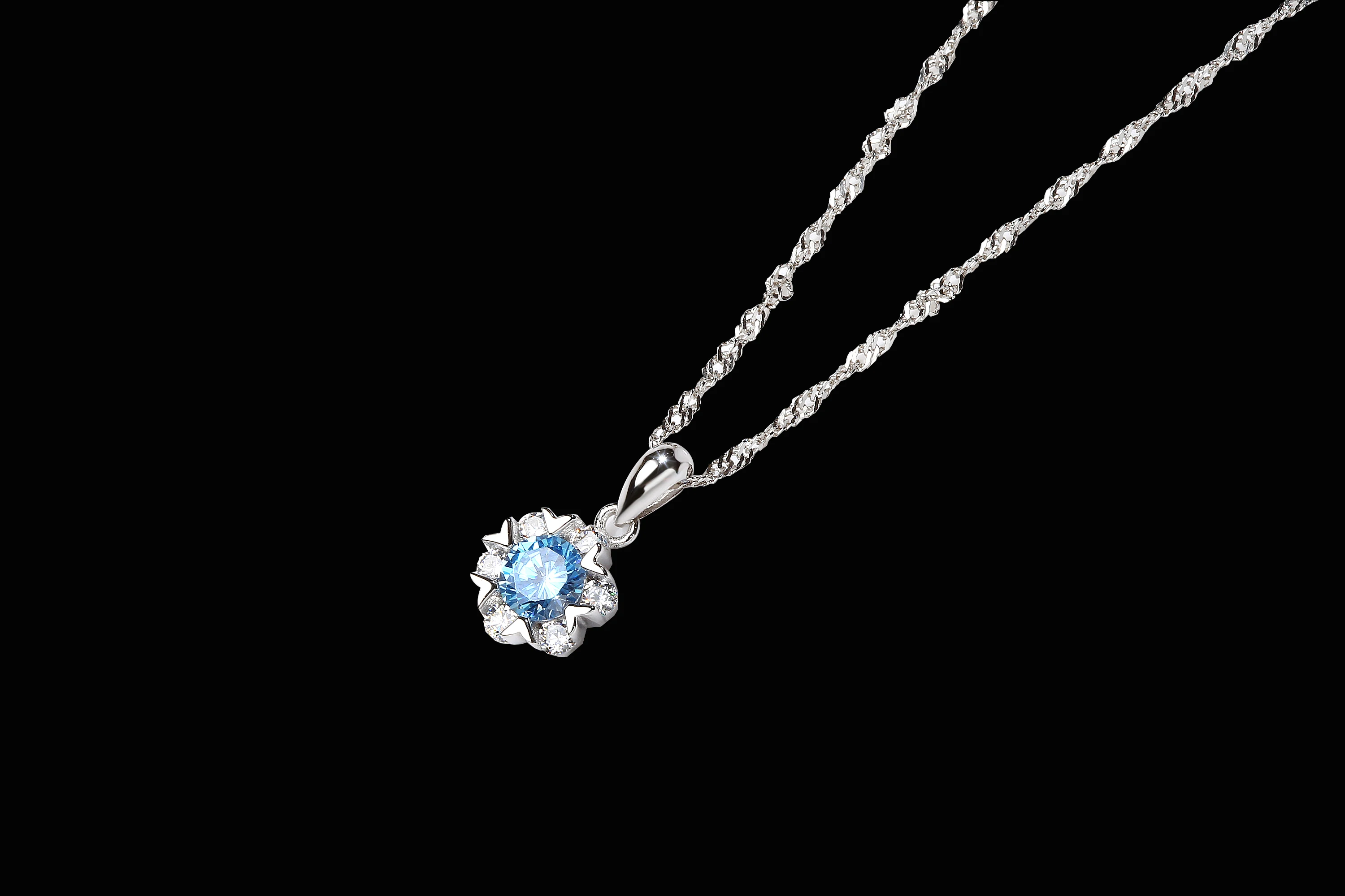 fashion 925 sterling silver snow flower blue/white zircon