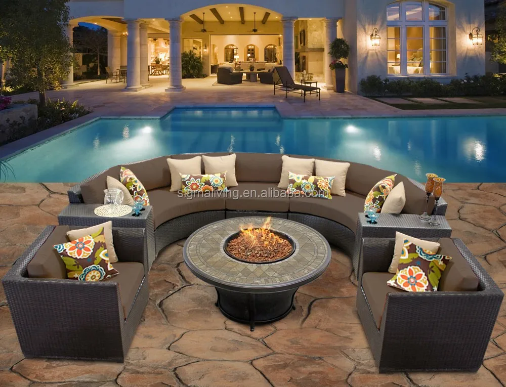 Simple design factory direct  outdoor furniture curved rattan luxury round sofa set