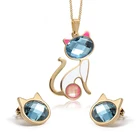 Animal Crystal Jewelry Sets for Women Cute Cat/Owl Necklace and Earring Party Jewelry