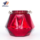 Popular red color tealight glass candle holder with metal handle