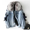 Fashion Wholesale Real Jean Jacket Women Lamb Fur Lining Coat Denim Jacket