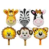 Mini style animal giraffe zebra lion tiger monkey cow head shape foil helium balloon for party