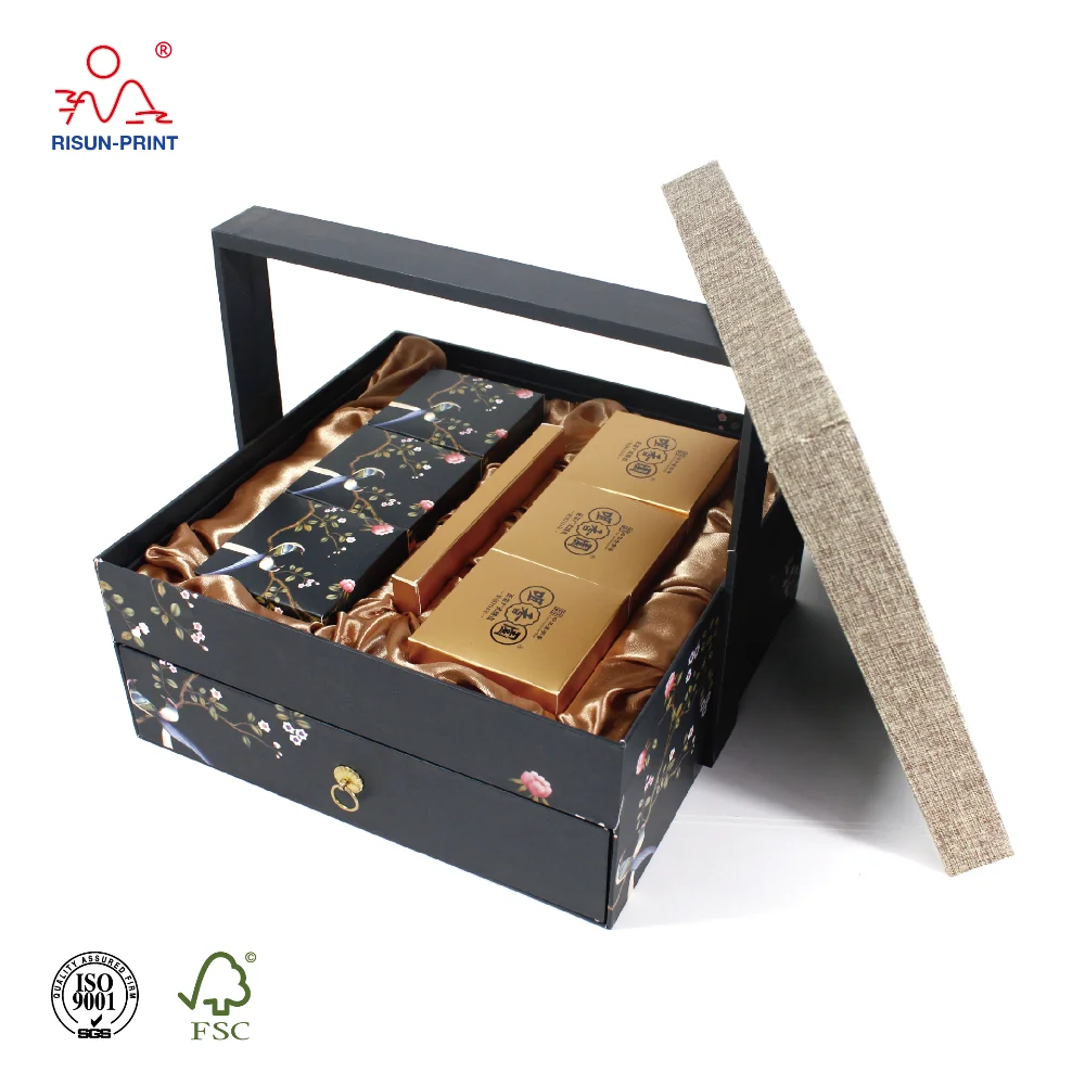 drawers mdf wood mooncake macaron gift box with fabric lid