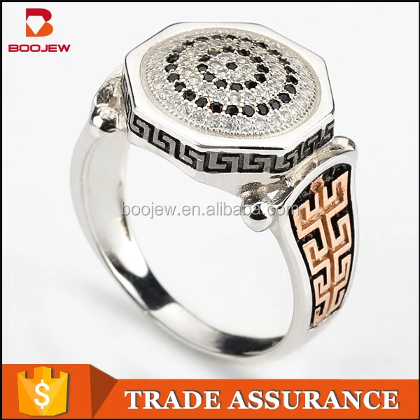 2015 Wholesale Saudi Arabia Silver Men Rings Mens Gold Rings With Black