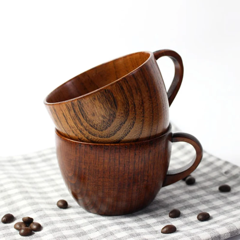 Natural Jujube Wood Coffee Mug Wooden Tea Cups with Handle 200ml Hand-made Wooden Kids Drinking Cup Home office Cafe Mugs Gift