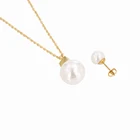 S-90 High Quality Stainless Steel 24K Gold Plated White Freshwater Pearl Necklace Earring Jewelry Sets