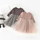 Fall new glitter star voile solid knit frock design kids clothing baby girl dress