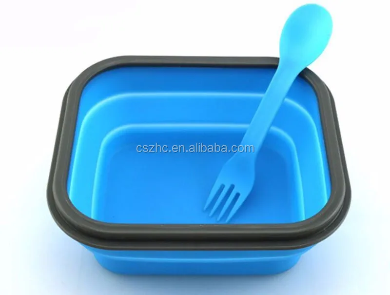 One Compartment Bento BPA Free Collapsible Silicone Lunch Box with Spoon and Spoon