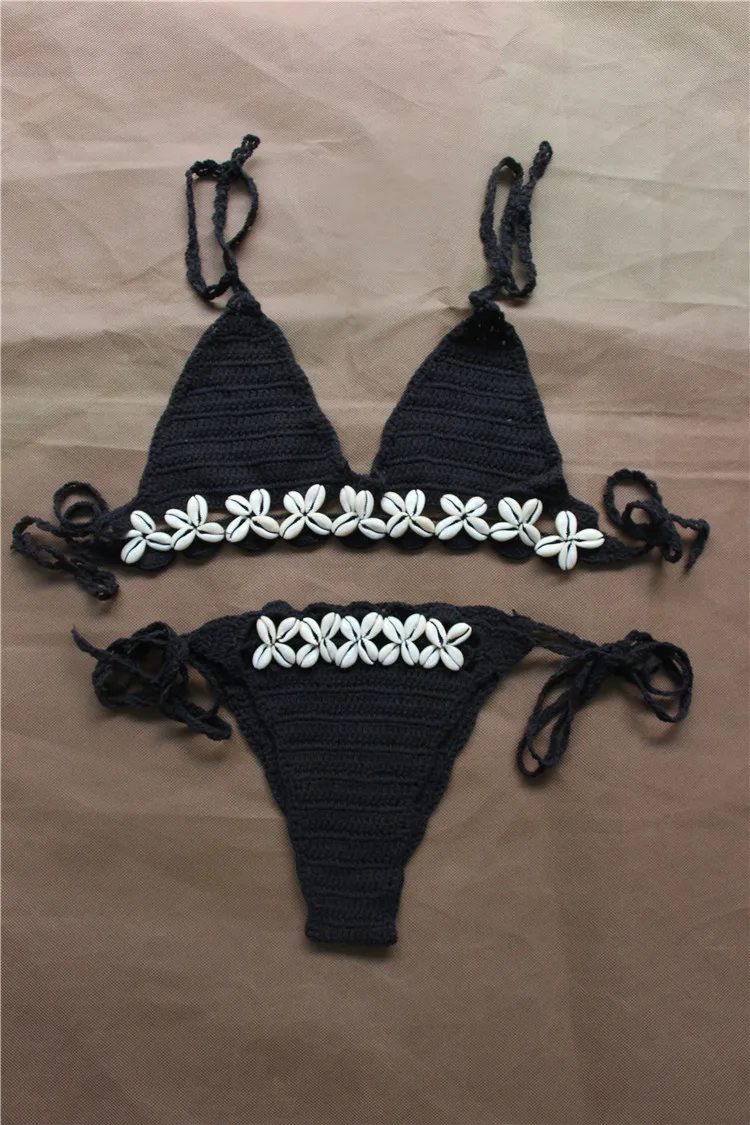 2019 Women Hollowed Out Shell Decorated Handmade Crochet Bikini