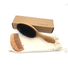 Boar bristle Hair Brush Material and bamboo Handle Brush pear wood comb set