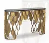Living room metal furniture stainless steel hall console with marble top