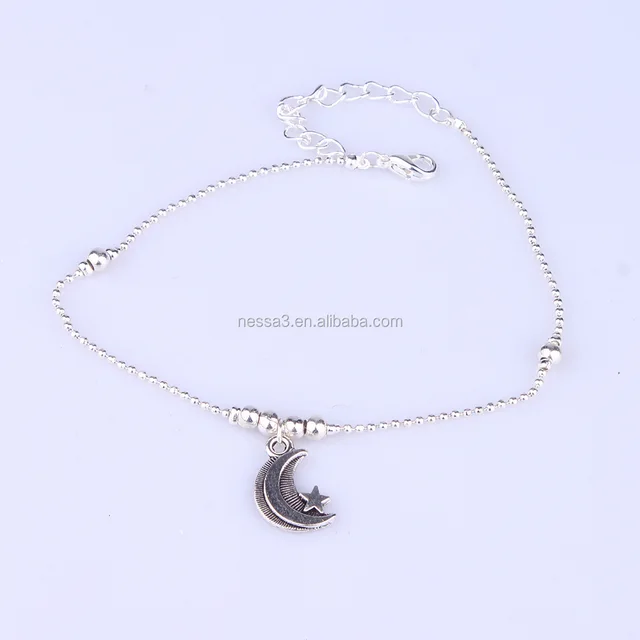 silver moon pendant ankle chain foot chain anklets nszl-0013