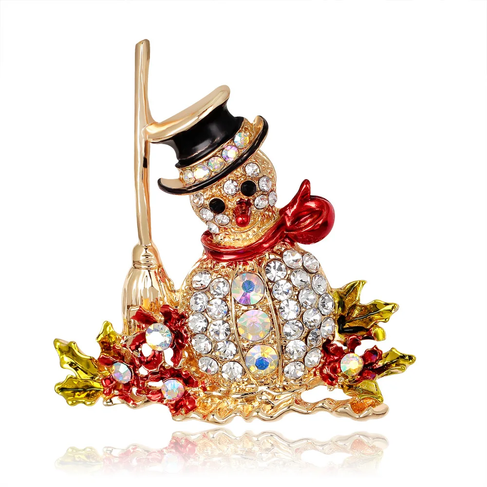 fashion women christmas brooches colorful rhinestone snowman