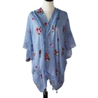 Ladies' 100% polyester embroidery shawl with tassels