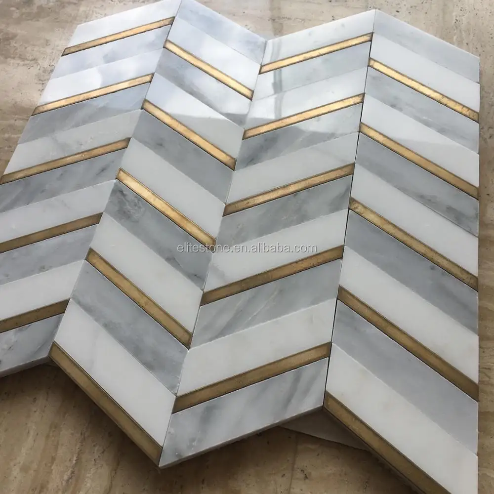 Statuario White Marble Stone Water Jet Mosaic Tiles