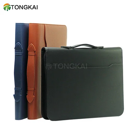 art portfolio case A4 zipper folder portable briefcase leather padfolio with calculator