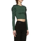 Satin Blouse Satin Satin Blouse Casual Green Long Satin Wrap Gather Sleeve Fall Women Cropped Top Blouse