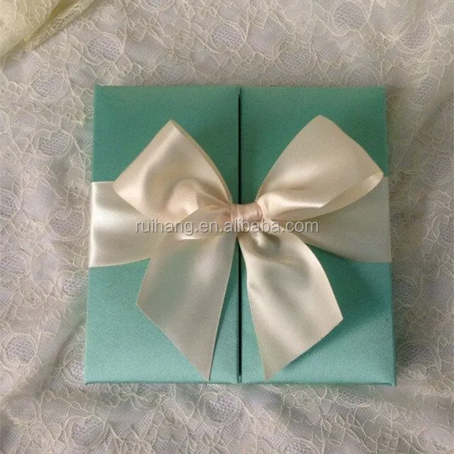 style blue silk boxes with ribbon bow blet handmade wedding