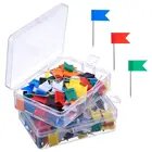 Map Colorful Flag Push Pins (Pack of 100pcs, Plastic Head (1.37-Inch) with Stainless Steel Point (7 Colors Assorted)