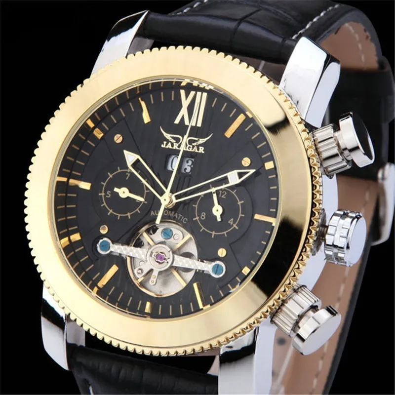 New Fashion Cool JARAGAR Watches Men Luury Brand Sports Military Automatic Mechanical Tourbillion Wristwatches Leather Strap