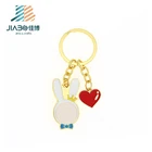 custom gold metal hard enamel heart keychain and rabbit keychain kids