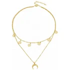 Stainless Steel Women Moon Pendant Double Layered Gold Chain Necklace