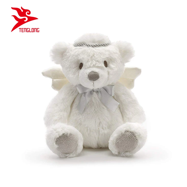 custom soft baby white plush angel teddy bear with wings