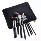 beautiful girls 8pcs silver/black handle makeup brushes set cosmetic tool kits with pu zipper bag