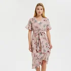 APHACATOP 2019 Spring & Summer Hot sale Basic Pink with Flower print Short Sleeves Women Dress