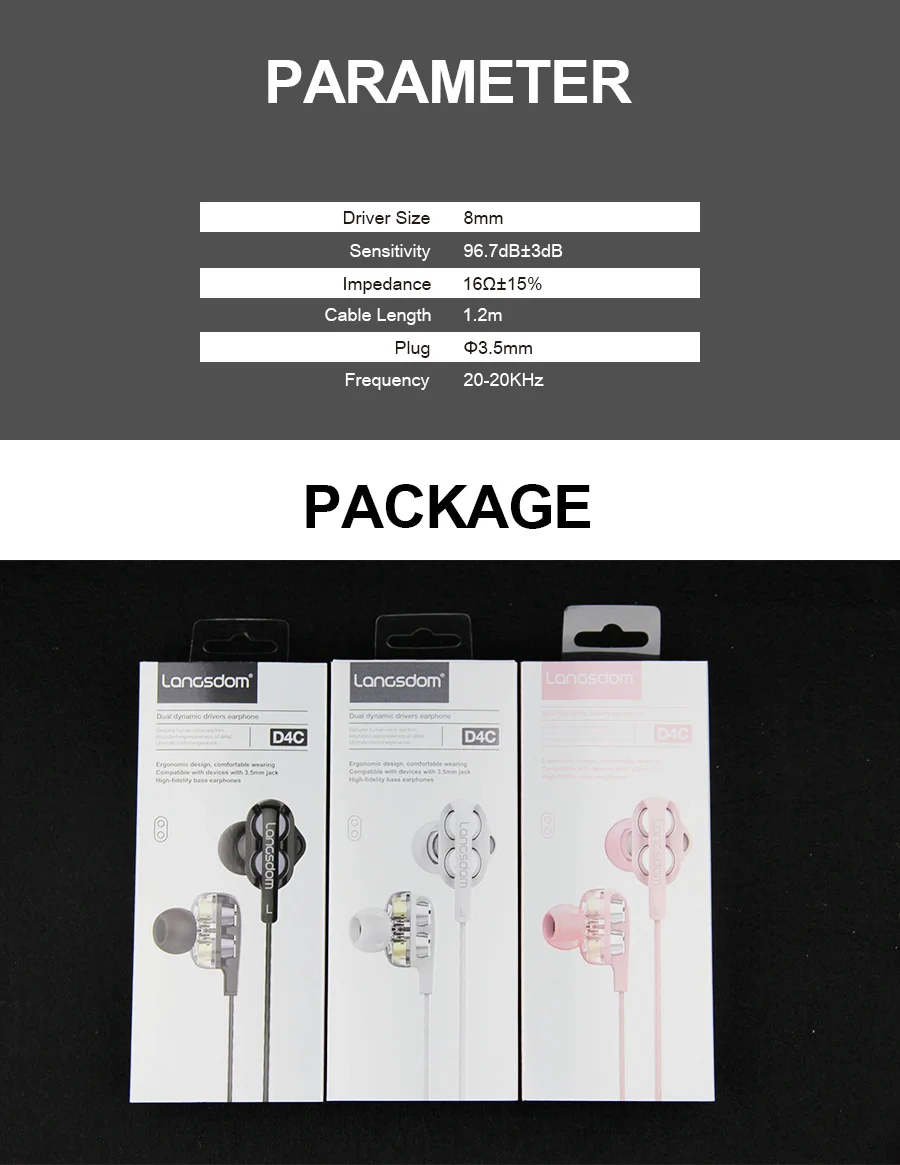 Langsdom D4X Double Driver Earphone Wired Dual Speaker Fashionable Earphones With Mic - ANKUX.COM