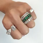 Emerald Ring Prong Emerald Cut Eternity Band Ring In 925 Sterling Silver